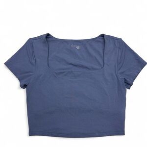 Aerie Navy Square-Neck Short Sleeve Crop Top